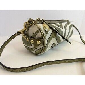 COACH Metallic Gold White Zebra & STUD MINI BARREL CROSSBODY Bag Clutch Purse